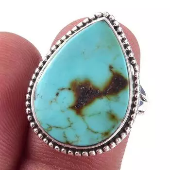 Natural Tibetan Turquoise Gemstone Handmade 925 Sterling Silver Ring Size 8 R3L07