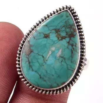 Natural Tibetan Turquoise Gemstone Handmade 925 Sterling Silver Ring S.10 I1C41