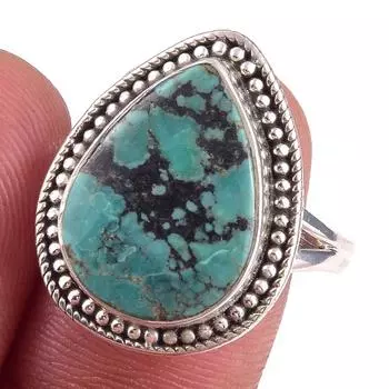 Natural Tibetan Turquoise Gemstone Handmade 925 Sterling Silver Ring Size 9 y3E24
