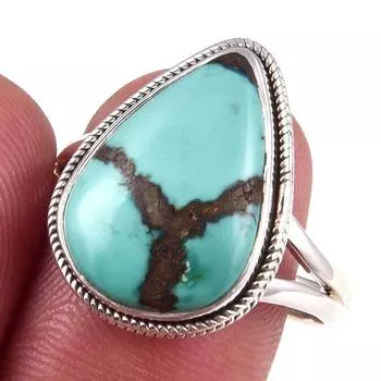 Natural Tibetan Turquoise Gemstone Handmade 925 Sterling Silver Ring S.10 i2l90