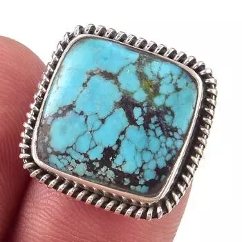 Natural Tibetan Turquoise Gemstone Handmade 925 Sterling Silver Ring Size 6 A9L12