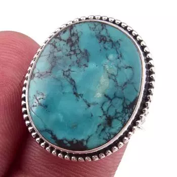 Natural Tibetan Turquoise Gemstone Handmade 925 Sterling Silver Ring Size 8 M8Z69