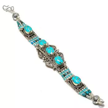 Natural Tibetan Turquoise Gemstone Handmade Bracelet 7-8 E5Z80