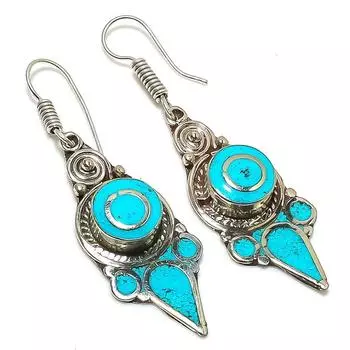 Natural Tibetan Turquoise Gemstone Handmade Jewelry Earring 2.36 c3T31