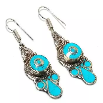 Natural Tibetan Turquoise Gemstone Handmade Jewelry Earring 2.36 h8L40
