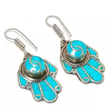Natural Tibetan Turquoise Gemstone Handmade Jewelry Earring 2.05 F3z65