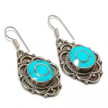 Natural Tibetan Turquoise Gemstone Handmade Jewelry Earring 1.77 M6L75
