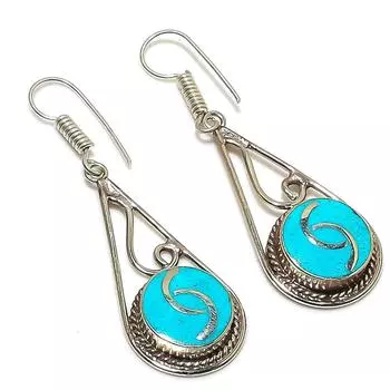 Natural Tibetan Turquoise Gemstone Handmade Jewelry Earring 2.36 o8y37