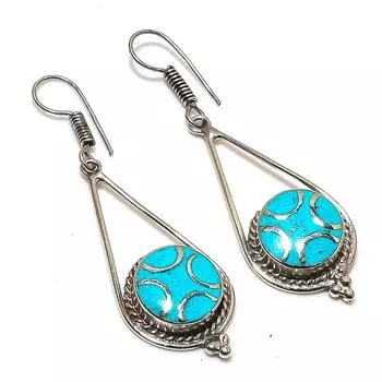 Natural Tibetan Turquoise Gemstone Handmade Jewelry Earring 2.44 U7f22