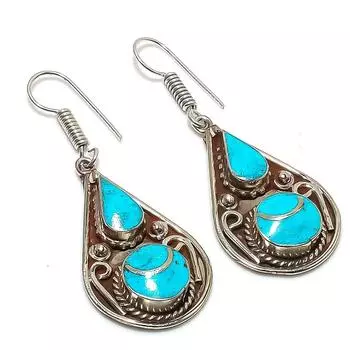 Natural Tibetan Turquoise Gemstone Handmade Jewelry Earring 2.21 D8w84