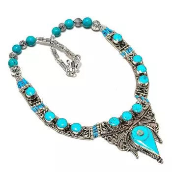 Natural Tibetan Turquoise Gemstone Handmade Jewelry Necklace 18 c4p75