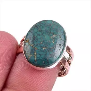 Natural Tibetan Turquoise Gemstone Two Tone 925 Sterling Silver Ring Size 8 T0q73