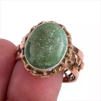 Natural Tibetan Turquoise Gemstone Two Tone 925 Sterling Silver Ring S.9.5 A2f46