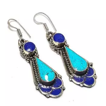 Natural Tibetan Turquoise, Lapis Gemstone Handmade Jewelry Earring 2.29 Q3Y25