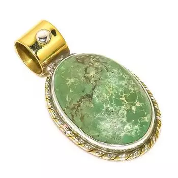 Natural Tibetan Turquoise Two Tone 925 Solid Sterling Silver Pendant 1.25 F5B12