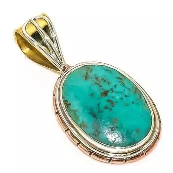 Natural Tibetan Turquoise Two Tone 925 Solid Sterling Silver Pendant 1.25 K2D91