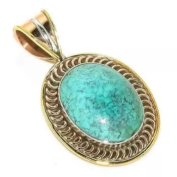Natural Tibetan Turquoise Two Tone 925 Solid Sterling Silver Pendant 1.50 C7B54
