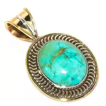 Natural Tibetan Turquoise Two Tone 925 Solid Sterling Silver Pendant 1.50 i9s12