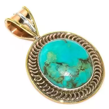 Natural Tibetan Turquoise Two Tone 925 Solid Sterling Silver Pendant 1.50 d9B90