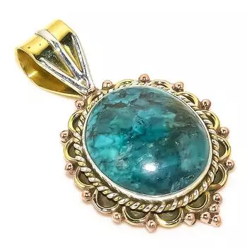 Natural Tibetan Turquoise Two Tone 925 Solid Sterling Silver Pendant 1.50 U8D94