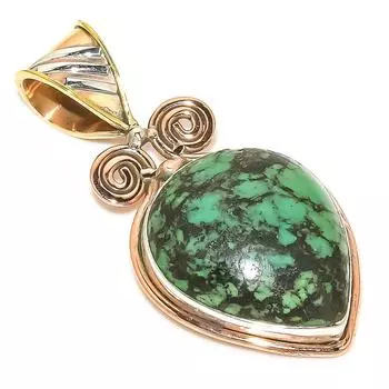Natural Tibetan Turquoise Two Tone 925 Solid Sterling Silver Pendant 1.75 S2c58