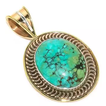 Natural Tibetan Turquoise Two Tone 925 Solid Sterling Silver Pendant 1.50 Y5G58