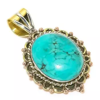 Natural Tibetan Turquoise Two Tone 925 Solid Sterling Silver Pendant 1.50 e7C30