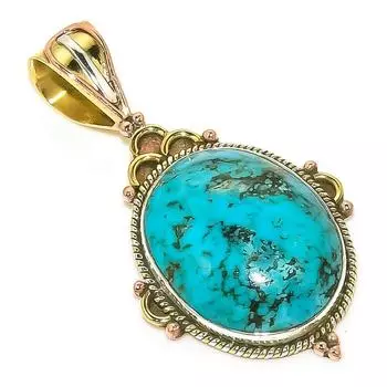 Natural Tibetan Turquoise Two Tone 925 Solid Sterling Silver Pendant 1.60 O6s54
