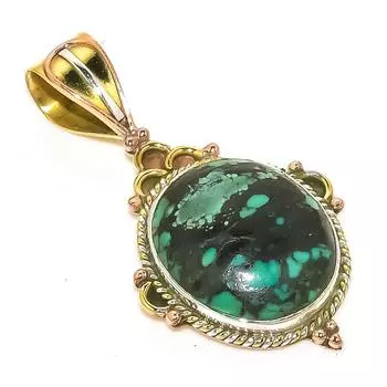 Natural Tibetan Turquoise Two Tone 925 Solid Sterling Silver Pendant 1.75 t5Y16