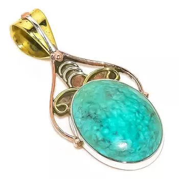 Natural Tibetan Turquoise Two Tone 925 Solid Sterling Silver Pendant 1.50 Z7Q37