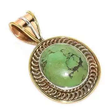 Natural Tibetan Turquoise Two Tone 925 Solid Sterling Silver Pendant 1.50 N6N89