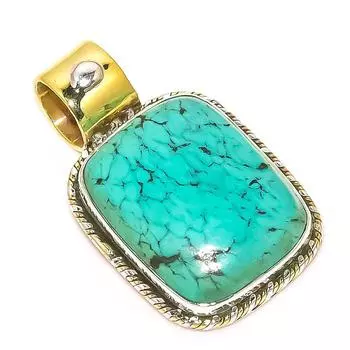 Natural Tibetan Turquoise Two Tone 925 Solid Sterling Silver Pendant 1.10 m6f49