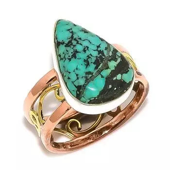 Natural Tibetan Turquoise Two Tone 925 Solid Sterling Silver Gift Ring S.9 A3u15