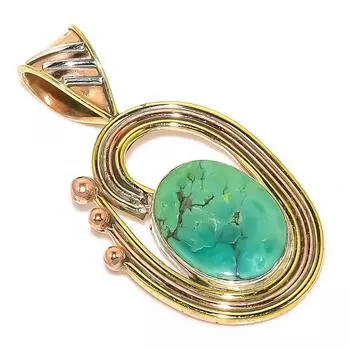Natural Tibetan Turquoise Two Tone 925 Solid Sterling Silver Pendant 1.50 p8Z35