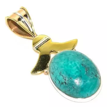 Natural Tibetan Turquoise Two Tone 925 Solid Sterling Silver Pendant 1.75 g6P70