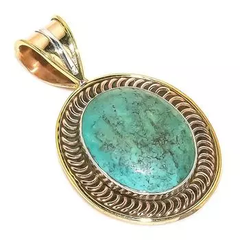 Natural Tibetan Turquoise Two Tone 925 Solid Sterling Silver Pendant 1.50 u0W43
