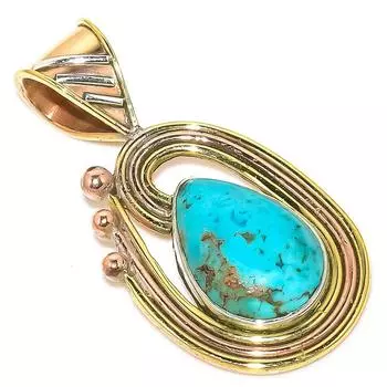 Natural Tibetan Turquoise Two Tone 925 Solid Sterling Silver Pendant 1.50 I6V97