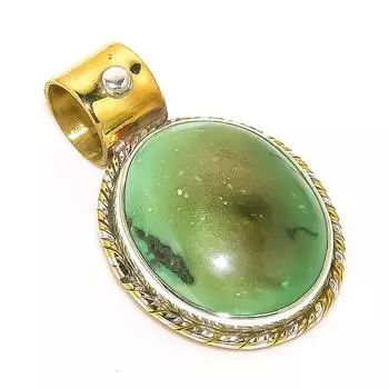 Natural Tibetan Turquoise Two Tone 925 Solid Sterling Silver Pendant 1.25 F5F13