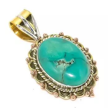 Natural Tibetan Turquoise Two Tone 925 Solid Sterling Silver Pendant 1.50 u8Y27