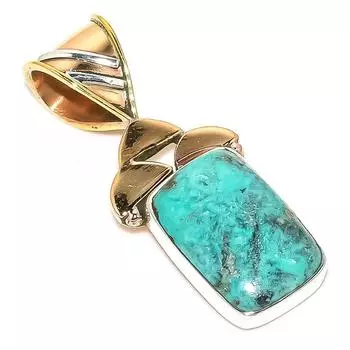 Natural Tibetan Turquoise Two Tone 925 Solid Sterling Silver Pendant 1.50 E1h73