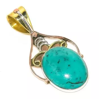 Natural Tibetan Turquoise Two Tone 925 Solid Sterling Silver Pendant 1.50 b1D69