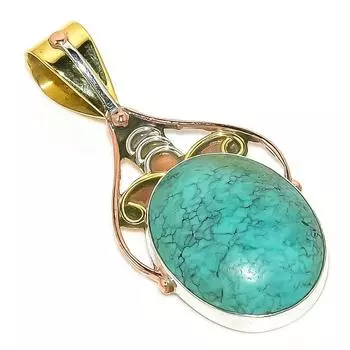 Natural Tibetan Turquoise Two Tone 925 Solid Sterling Silver Pendant 1.60 c8I39