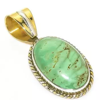 Natural Tibetan Turquoise Two Tone 925 Solid Sterling Silver Pendant 1.25 q3n87