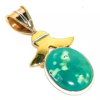 Natural Tibetan Turquoise Two Tone 925 Solid Sterling Silver Pendant 1.75 C5v39