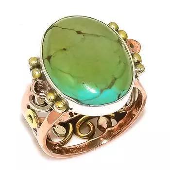 Natural Tibetan Turquoise Two Tone 925 Solid Sterling Silver Gift Ring S.7 S1m22