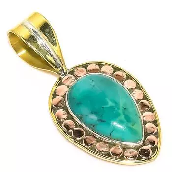 Natural Tibetan Turquoise Two Tone 925 Solid Sterling Silver Pendant 1.40 O8W38