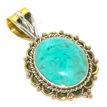 Natural Tibetan Turquoise Two Tone 925 Solid Sterling Silver Pendant 1.50 z9q92