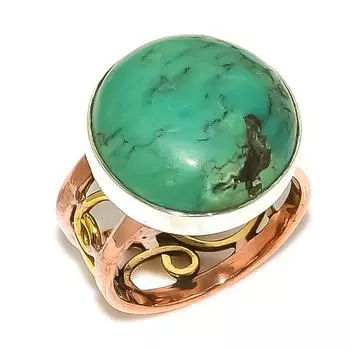 Natural Tibetan Turquoise Two Tone 925 Sterling Silver Jewelry Ring S.7.5 s3E17