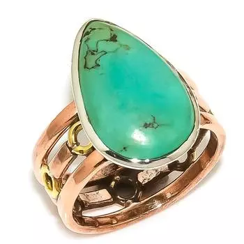Natural Tibetan Turquoise Two Tone 925 Sterling Silver Jewelry Ring Size 10 K8u28