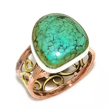 Natural Tibetan Turquoise Two Tone 925 Sterling Silver Jewelry Ring Size 10 y3g33